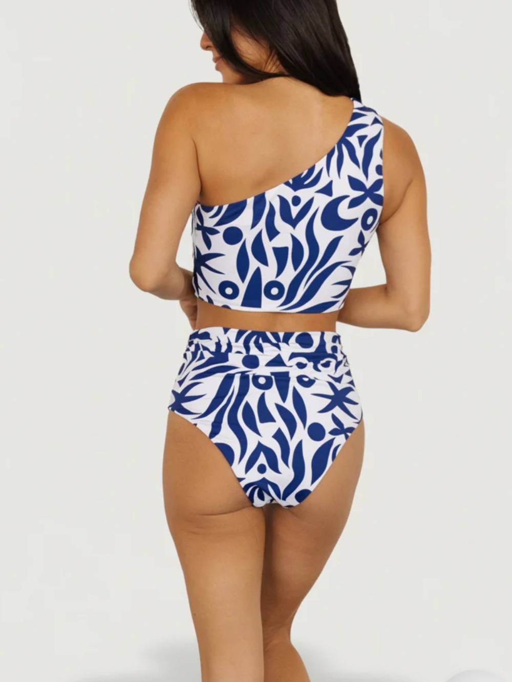 Baltic born Bali bikini set white navy high rise one shoulder NWT SZ L - Picture 2 of 7